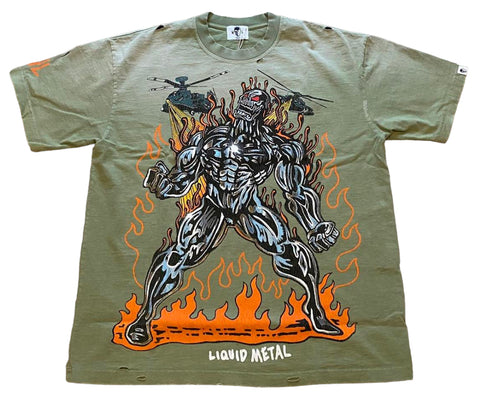 Warren Lotas Liquid Metal Distressed Tee "Olive"