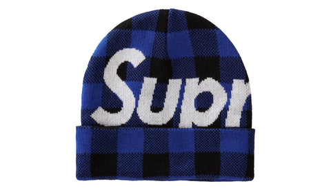 Supreme Big Logo Beanie "Blue Plaid"